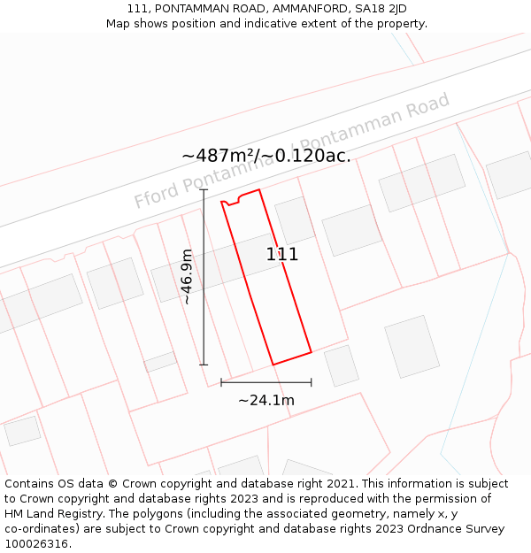 111, PONTAMMAN ROAD, AMMANFORD, SA18 2JD: Plot and title map