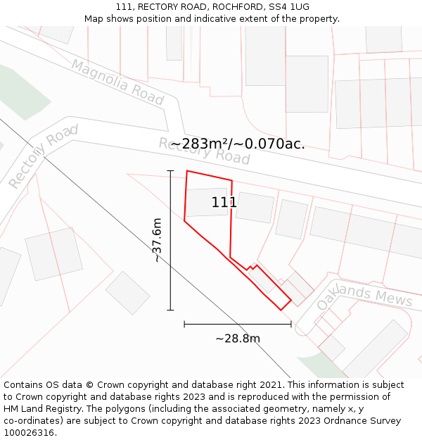 111, RECTORY ROAD, ROCHFORD, SS4 1UG: Plot and title map