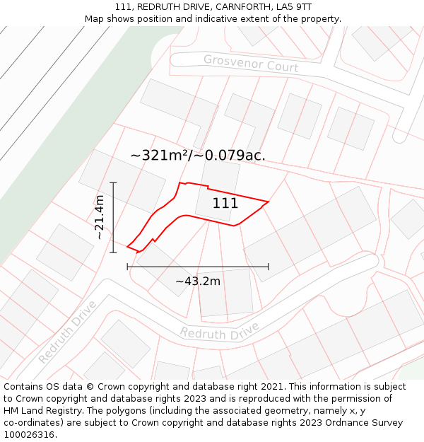 111, REDRUTH DRIVE, CARNFORTH, LA5 9TT: Plot and title map