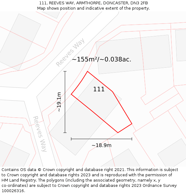 111, REEVES WAY, ARMTHORPE, DONCASTER, DN3 2FB: Plot and title map
