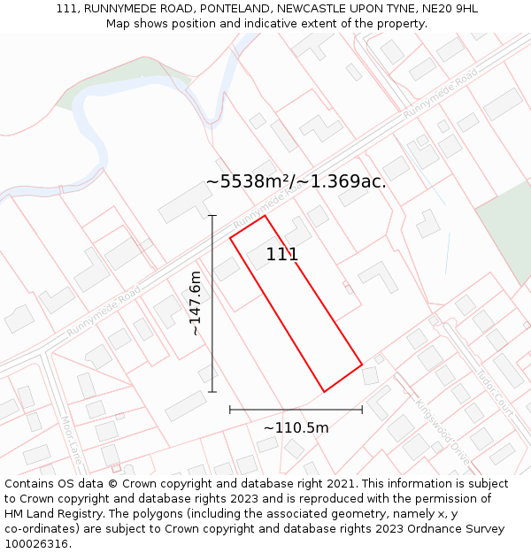 111, RUNNYMEDE ROAD, PONTELAND, NEWCASTLE UPON TYNE, NE20 9HL: Plot and title map