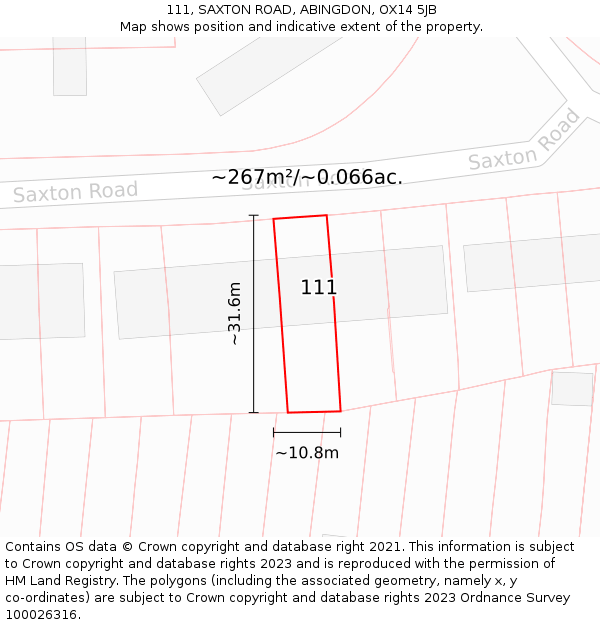111, SAXTON ROAD, ABINGDON, OX14 5JB: Plot and title map