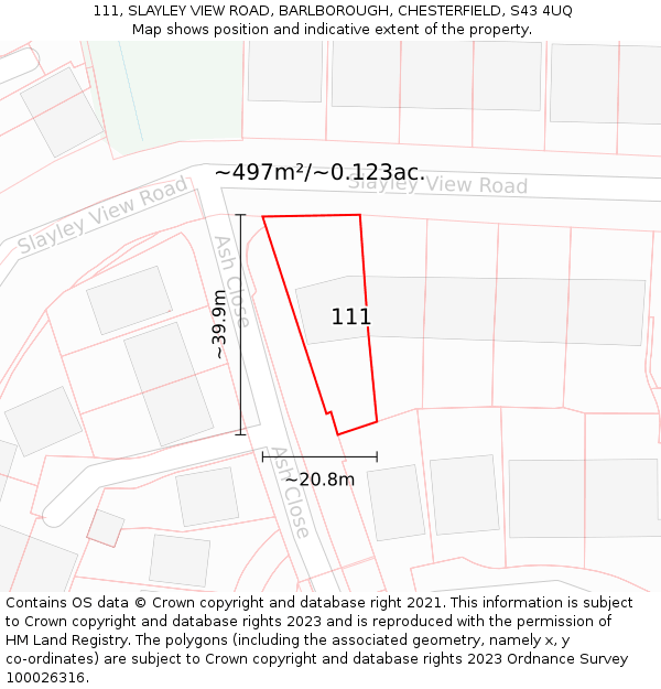 111, SLAYLEY VIEW ROAD, BARLBOROUGH, CHESTERFIELD, S43 4UQ: Plot and title map