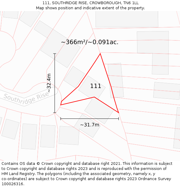 111, SOUTHRIDGE RISE, CROWBOROUGH, TN6 1LL: Plot and title map