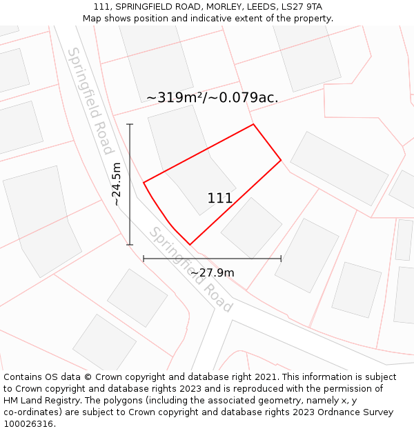 111, SPRINGFIELD ROAD, MORLEY, LEEDS, LS27 9TA: Plot and title map