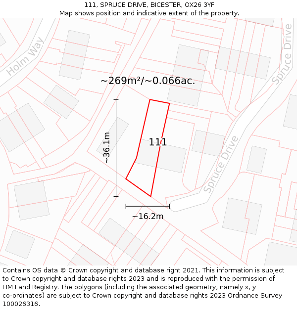 111, SPRUCE DRIVE, BICESTER, OX26 3YF: Plot and title map