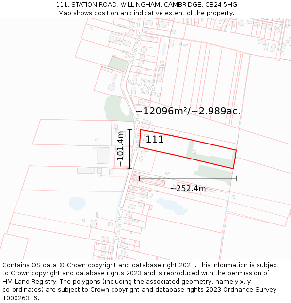 111, STATION ROAD, WILLINGHAM, CAMBRIDGE, CB24 5HG: Plot and title map