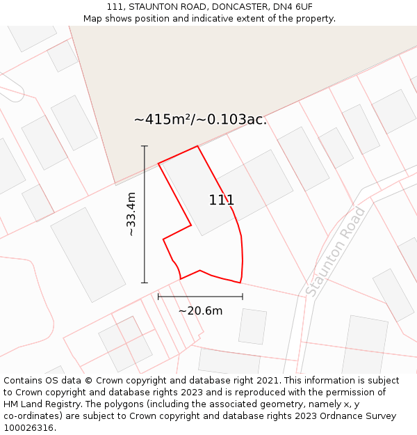 111, STAUNTON ROAD, DONCASTER, DN4 6UF: Plot and title map