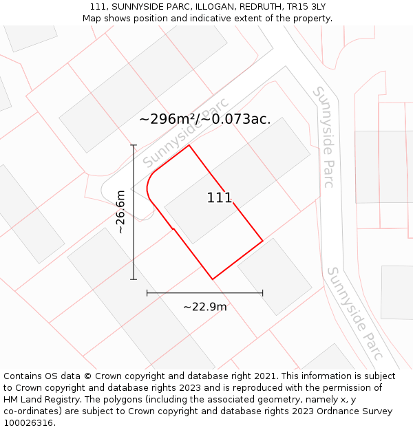111, SUNNYSIDE PARC, ILLOGAN, REDRUTH, TR15 3LY: Plot and title map