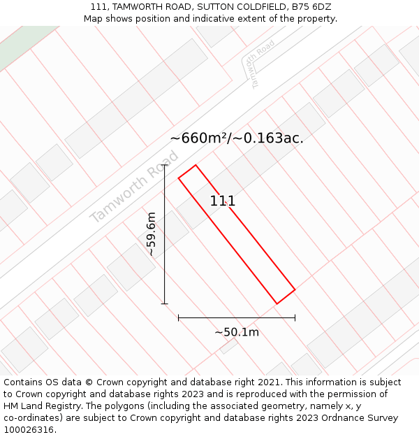 111, TAMWORTH ROAD, SUTTON COLDFIELD, B75 6DZ: Plot and title map