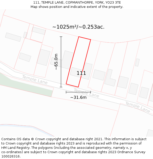 111, TEMPLE LANE, COPMANTHORPE, YORK, YO23 3TE: Plot and title map