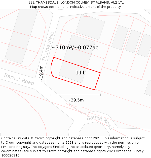111, THAMESDALE, LONDON COLNEY, ST ALBANS, AL2 1TL: Plot and title map