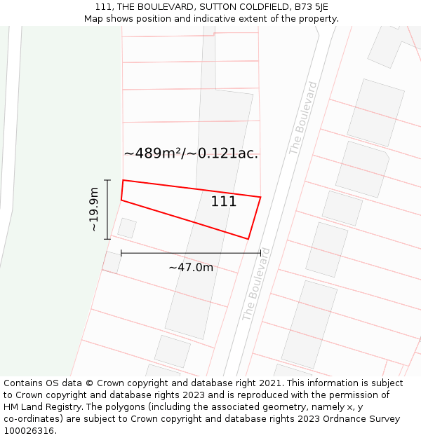111, THE BOULEVARD, SUTTON COLDFIELD, B73 5JE: Plot and title map