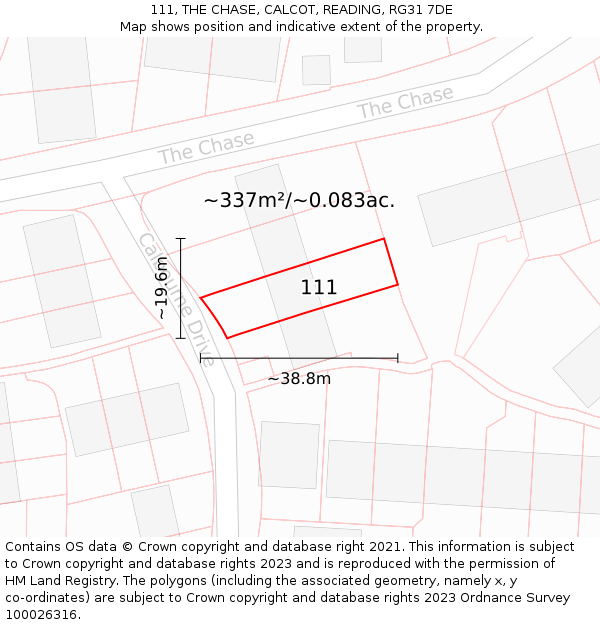 111, THE CHASE, CALCOT, READING, RG31 7DE: Plot and title map