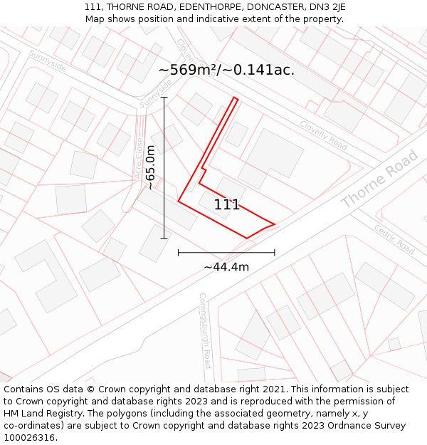 111, THORNE ROAD, EDENTHORPE, DONCASTER, DN3 2JE: Plot and title map