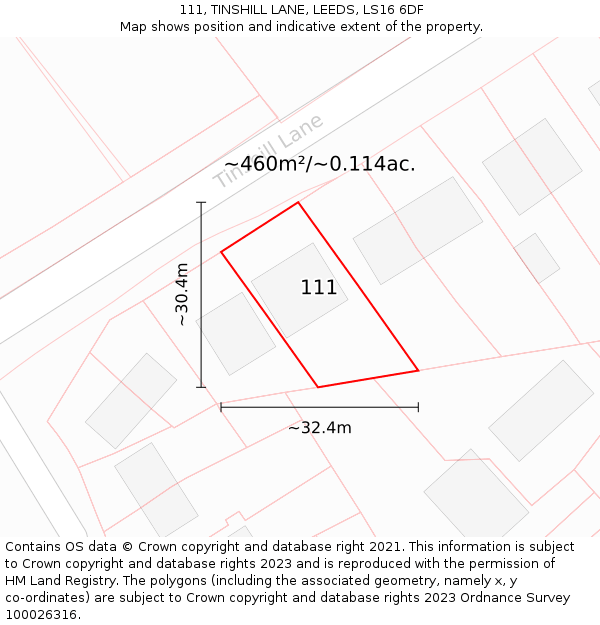 111, TINSHILL LANE, LEEDS, LS16 6DF: Plot and title map