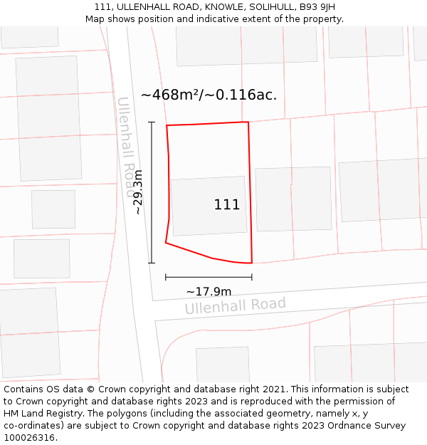 111, ULLENHALL ROAD, KNOWLE, SOLIHULL, B93 9JH: Plot and title map