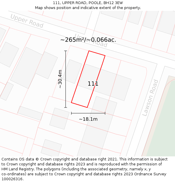 111, UPPER ROAD, POOLE, BH12 3EW: Plot and title map