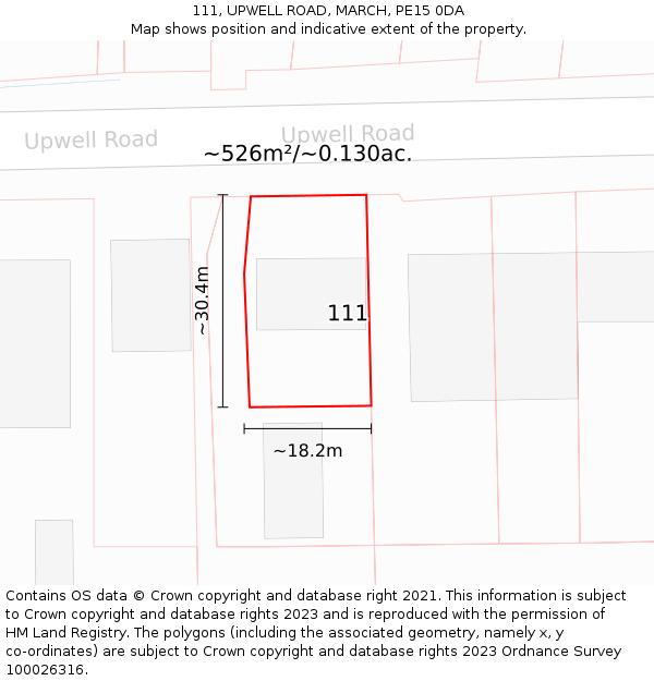 111, UPWELL ROAD, MARCH, PE15 0DA: Plot and title map