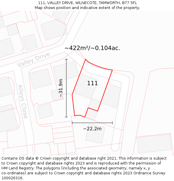 111, VALLEY DRIVE, WILNECOTE, TAMWORTH, B77 5FL: Plot and title map