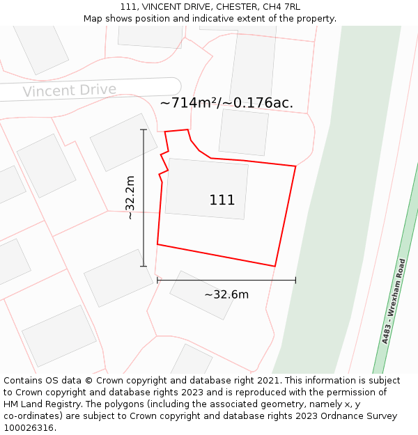 111, VINCENT DRIVE, CHESTER, CH4 7RL: Plot and title map