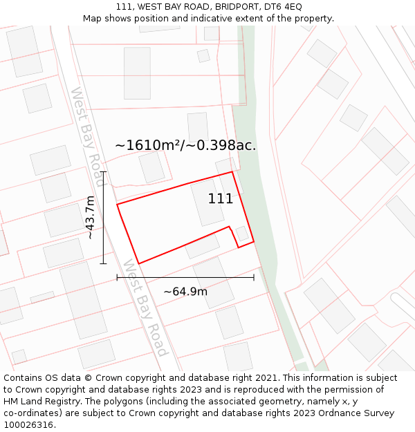 111, WEST BAY ROAD, BRIDPORT, DT6 4EQ: Plot and title map