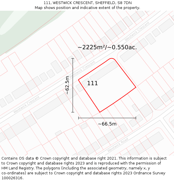 111, WESTWICK CRESCENT, SHEFFIELD, S8 7DN: Plot and title map