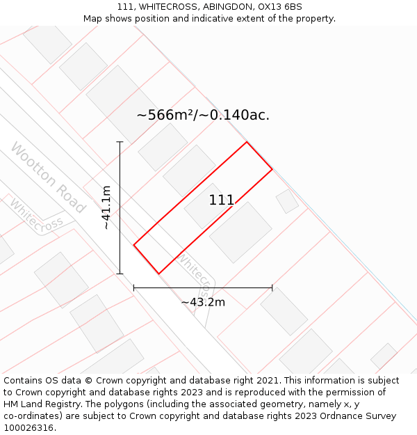 111, WHITECROSS, ABINGDON, OX13 6BS: Plot and title map