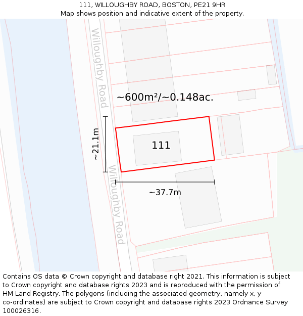 111, WILLOUGHBY ROAD, BOSTON, PE21 9HR: Plot and title map