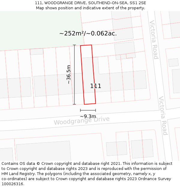 111, WOODGRANGE DRIVE, SOUTHEND-ON-SEA, SS1 2SE: Plot and title map