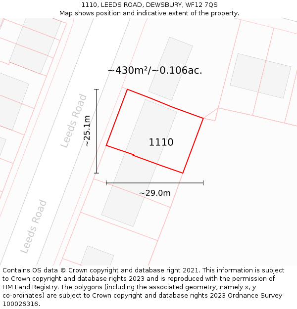 1110, LEEDS ROAD, DEWSBURY, WF12 7QS: Plot and title map