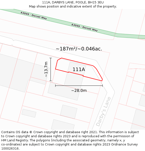 111A, DARBYS LANE, POOLE, BH15 3EU: Plot and title map