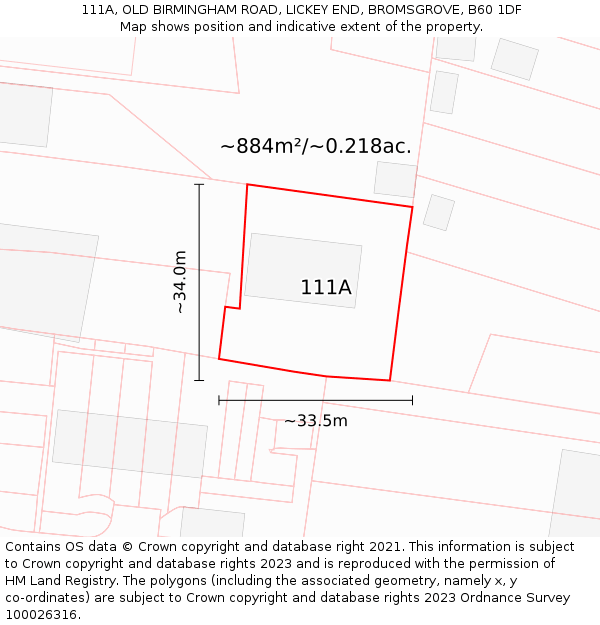 111A, OLD BIRMINGHAM ROAD, LICKEY END, BROMSGROVE, B60 1DF: Plot and title map