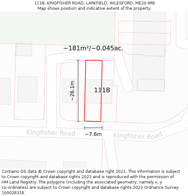 111B, KINGFISHER ROAD, LARKFIELD, AYLESFORD, ME20 6RE: Plot and title map