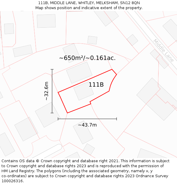 111B, MIDDLE LANE, WHITLEY, MELKSHAM, SN12 8QN: Plot and title map