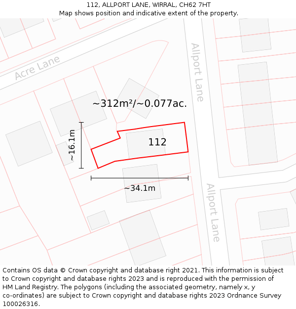 112, ALLPORT LANE, WIRRAL, CH62 7HT: Plot and title map