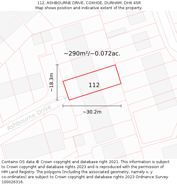 112, ASHBOURNE DRIVE, COXHOE, DURHAM, DH6 4SR: Plot and title map
