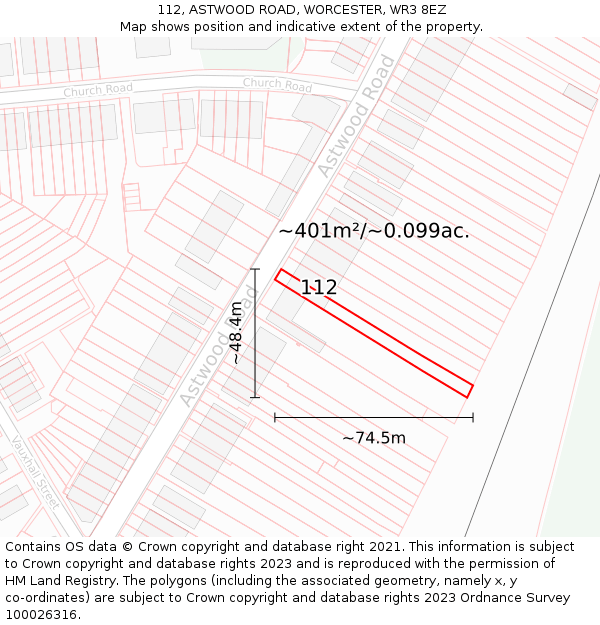 112, ASTWOOD ROAD, WORCESTER, WR3 8EZ: Plot and title map