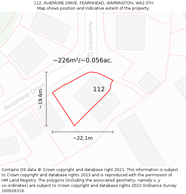 112, AVIEMORE DRIVE, FEARNHEAD, WARRINGTON, WA2 0TH: Plot and title map