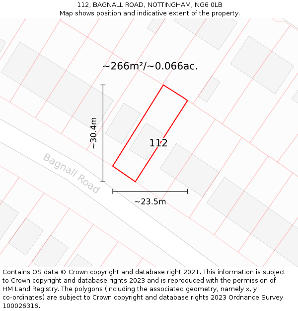 112, BAGNALL ROAD, NOTTINGHAM, NG6 0LB: Plot and title map