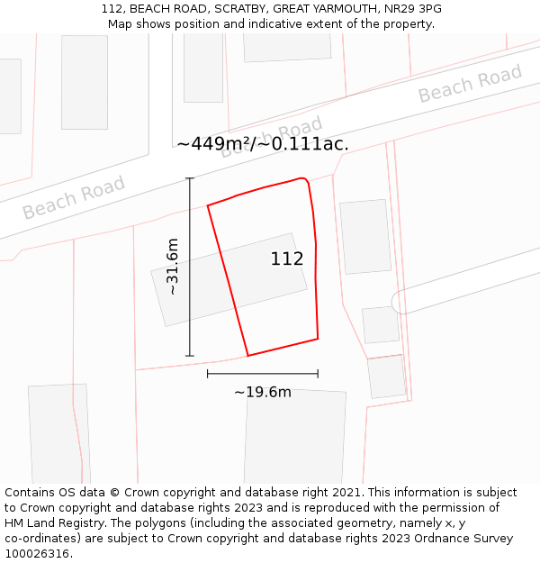 112, BEACH ROAD, SCRATBY, GREAT YARMOUTH, NR29 3PG: Plot and title map