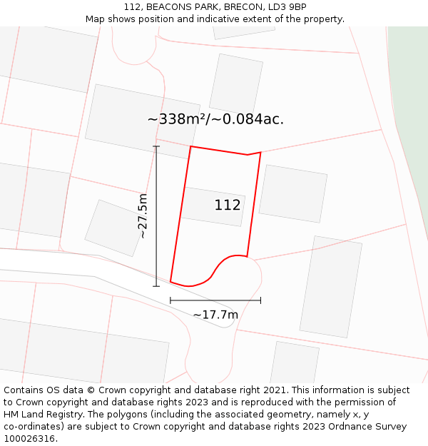 112, BEACONS PARK, BRECON, LD3 9BP: Plot and title map