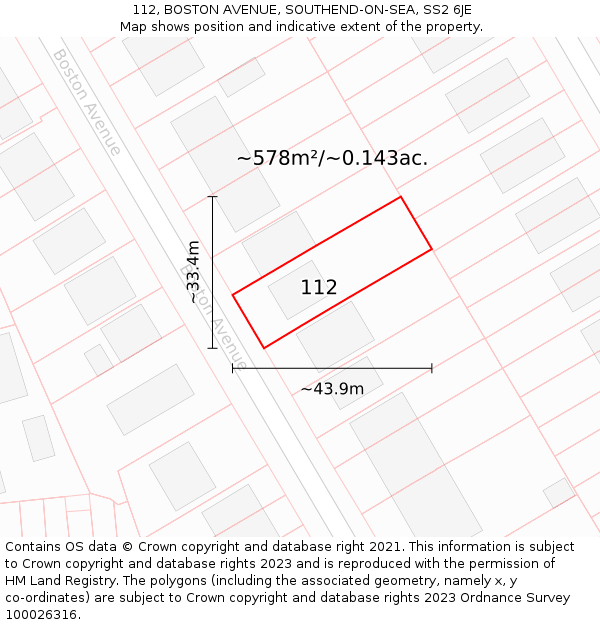 112, BOSTON AVENUE, SOUTHEND-ON-SEA, SS2 6JE: Plot and title map