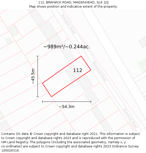 112, BRAYWICK ROAD, MAIDENHEAD, SL6 1DJ: Plot and title map