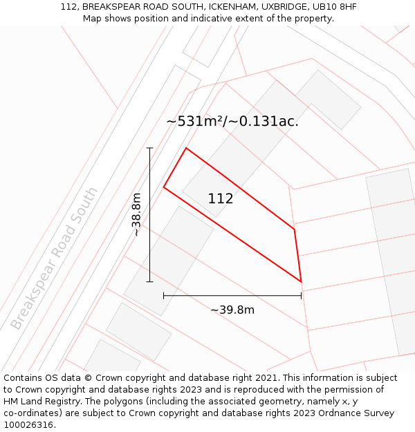 112, BREAKSPEAR ROAD SOUTH, ICKENHAM, UXBRIDGE, UB10 8HF: Plot and title map