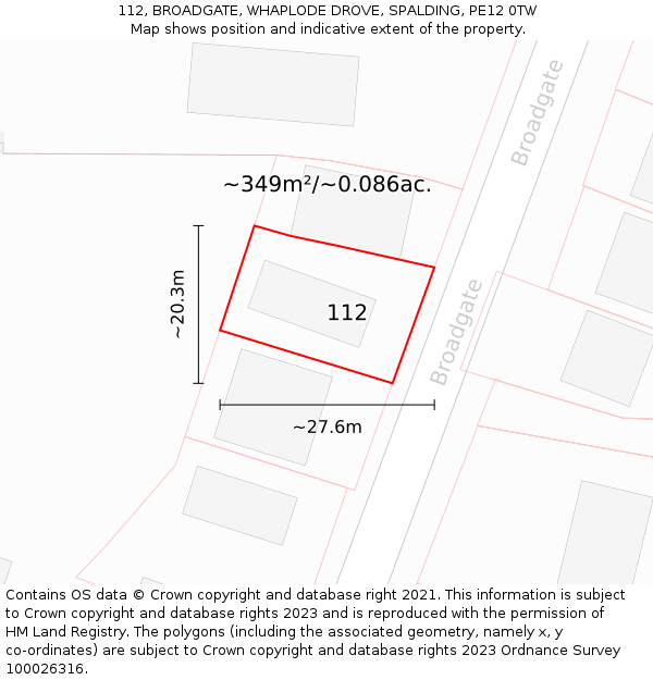 112, BROADGATE, WHAPLODE DROVE, SPALDING, PE12 0TW: Plot and title map