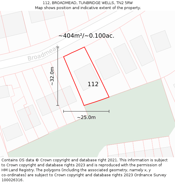 112, BROADMEAD, TUNBRIDGE WELLS, TN2 5RW: Plot and title map