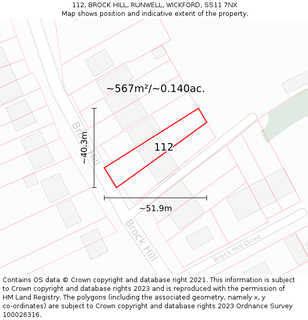 112, BROCK HILL, RUNWELL, WICKFORD, SS11 7NX: Plot and title map