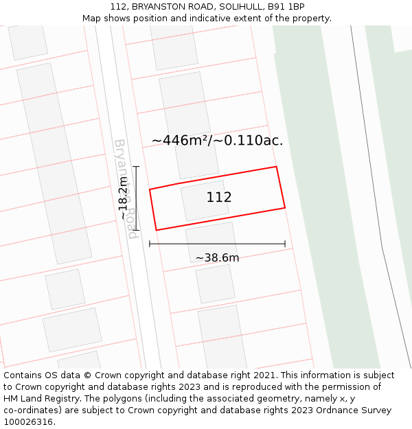 112, BRYANSTON ROAD, SOLIHULL, B91 1BP: Plot and title map