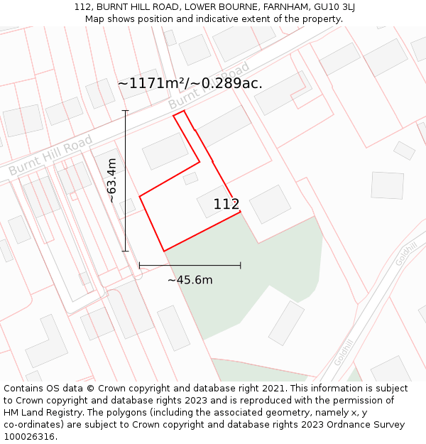 112, BURNT HILL ROAD, LOWER BOURNE, FARNHAM, GU10 3LJ: Plot and title map